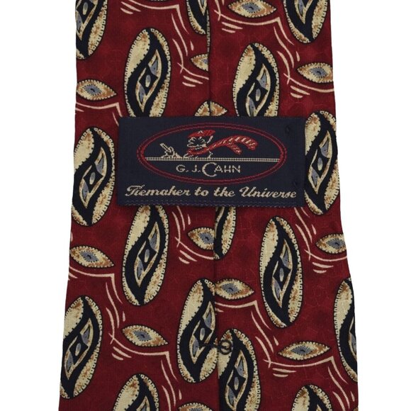 Vintage G J Cahn Mens Tie Necktie Silk Geometric Red Hand Sewn in USA 60 in - Picture 3 of 6